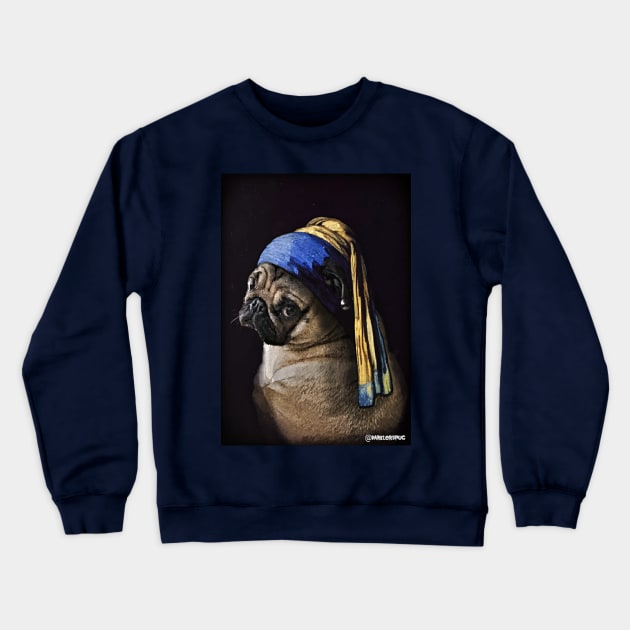 Pug with a Pearl Earring Crewneck Sweatshirt by darklordpug